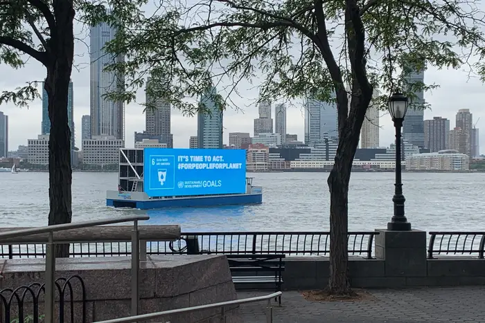 The company shared a message from the United Nations during Greta Thunberg's arrival in NYC on Wednesday